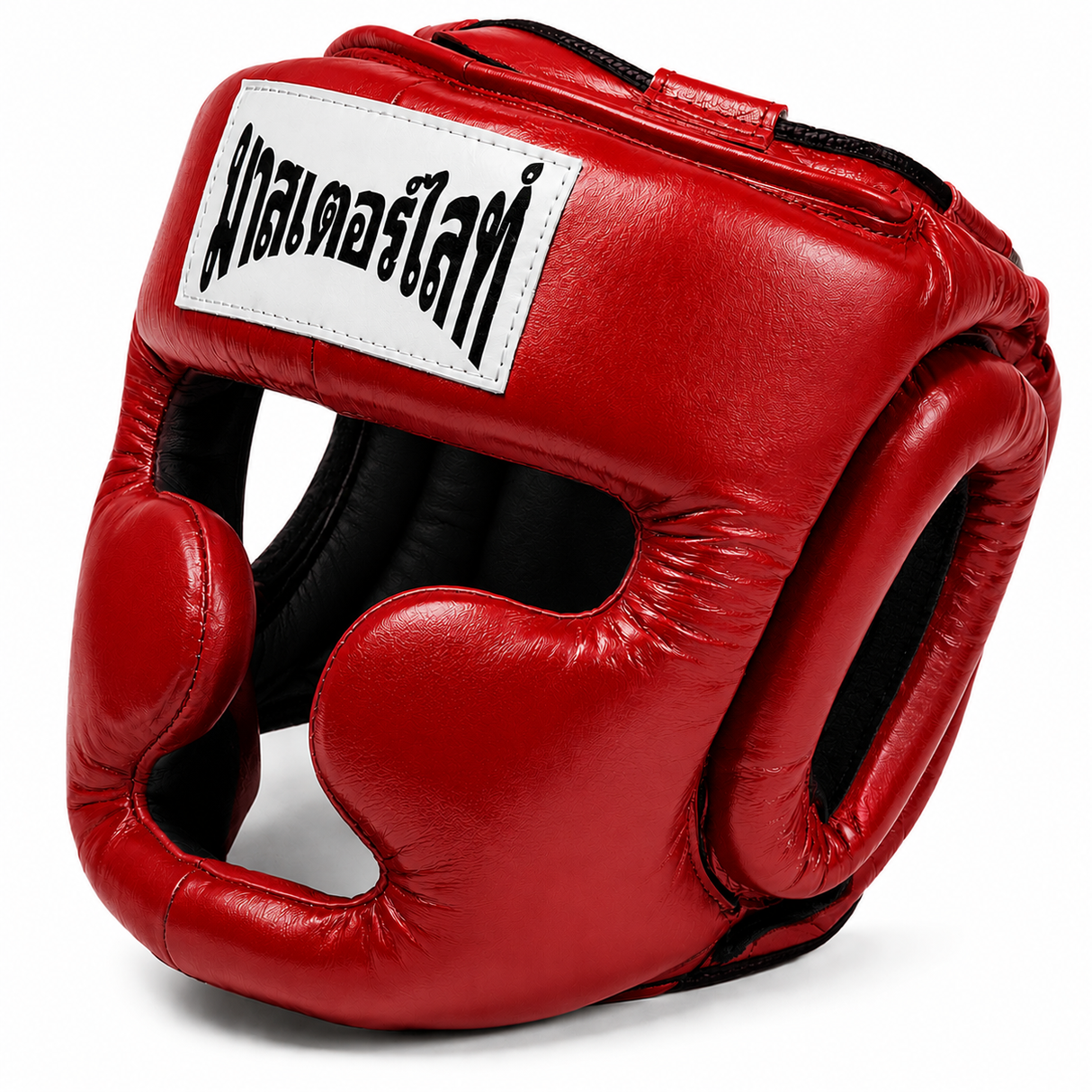 Thaismai Boxing Head Gear Cheek & Chin - Leather (Red)