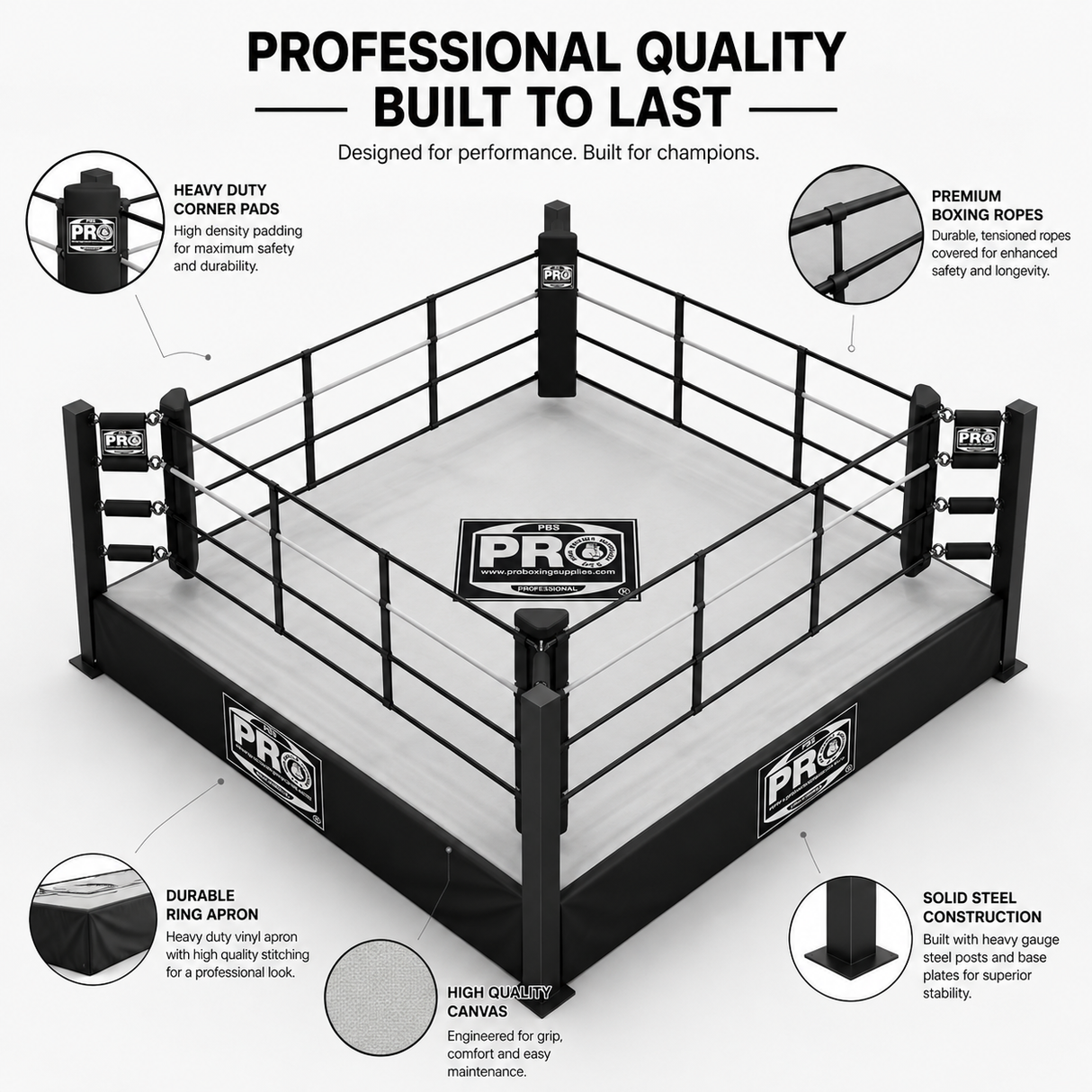 ProBoxing 12' x 12' Boxing Ring 1 Foot | Made in USA