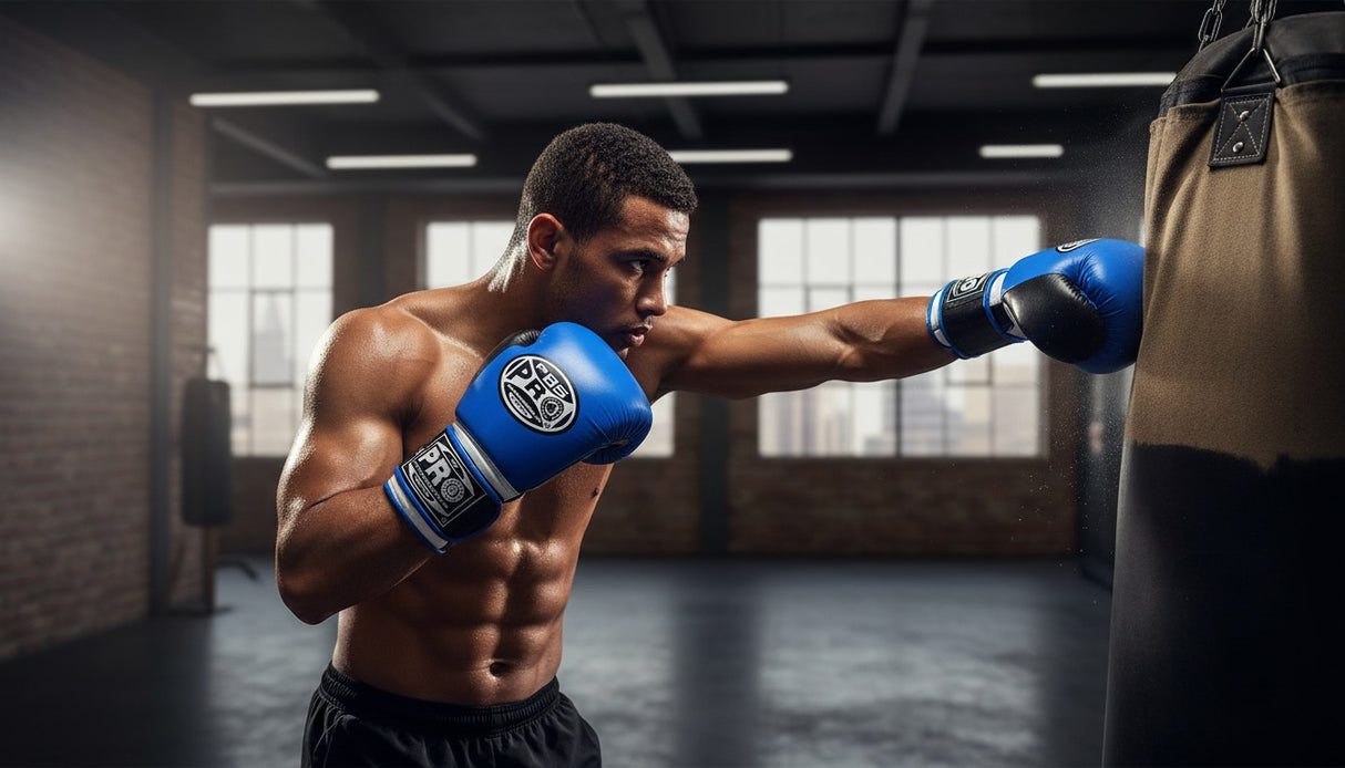 ProBoxing® Classic Leather Boxing Gloves - Training Gloves - Blue & Black