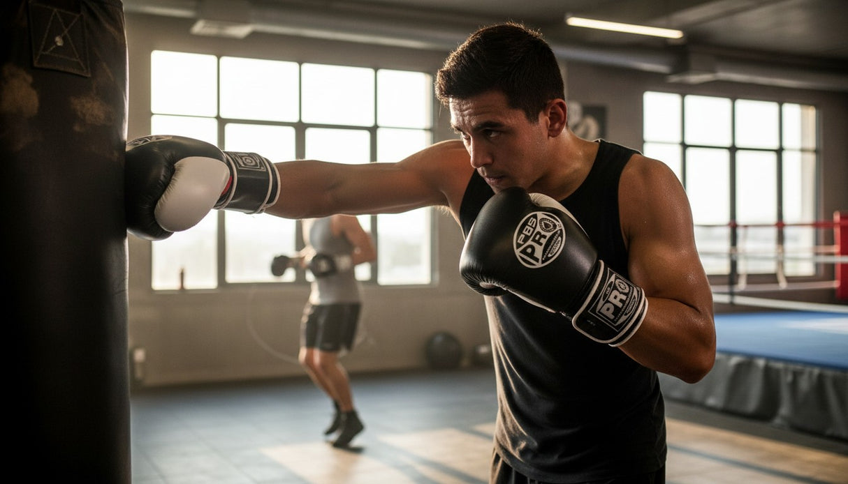 ProBoxing® Classic Leather Boxing Gloves - Training Gloves - Black & White
