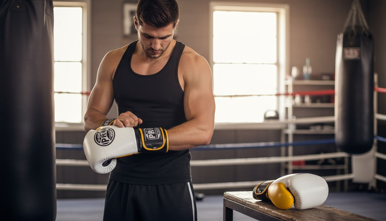 ProBoxing® Classic Leather Boxing Gloves - Training Gloves - White & Yellow