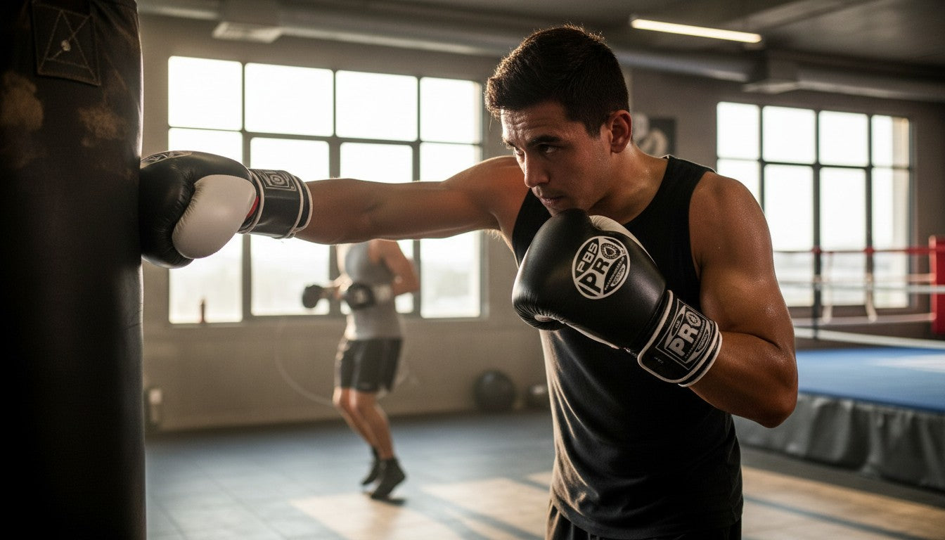 ProBoxing® Classic Leather Boxing Gloves - Training Gloves - Black & White