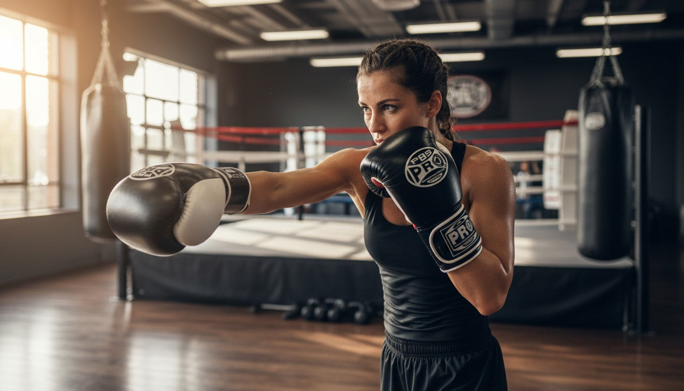 ProBoxing® Classic Leather Boxing Gloves - Training Gloves - Black & White