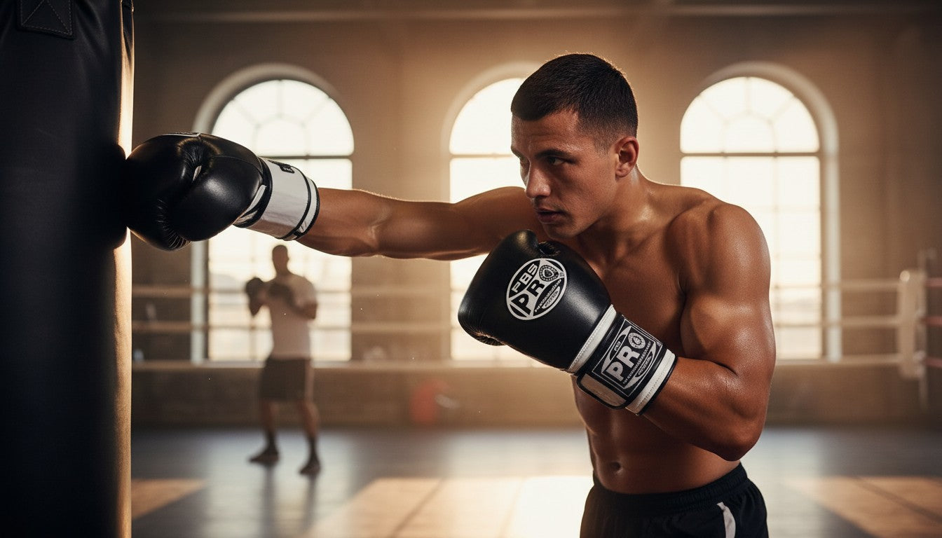 ProBoxing® Classic Leather Boxing Gloves - Training Gloves - Black & White