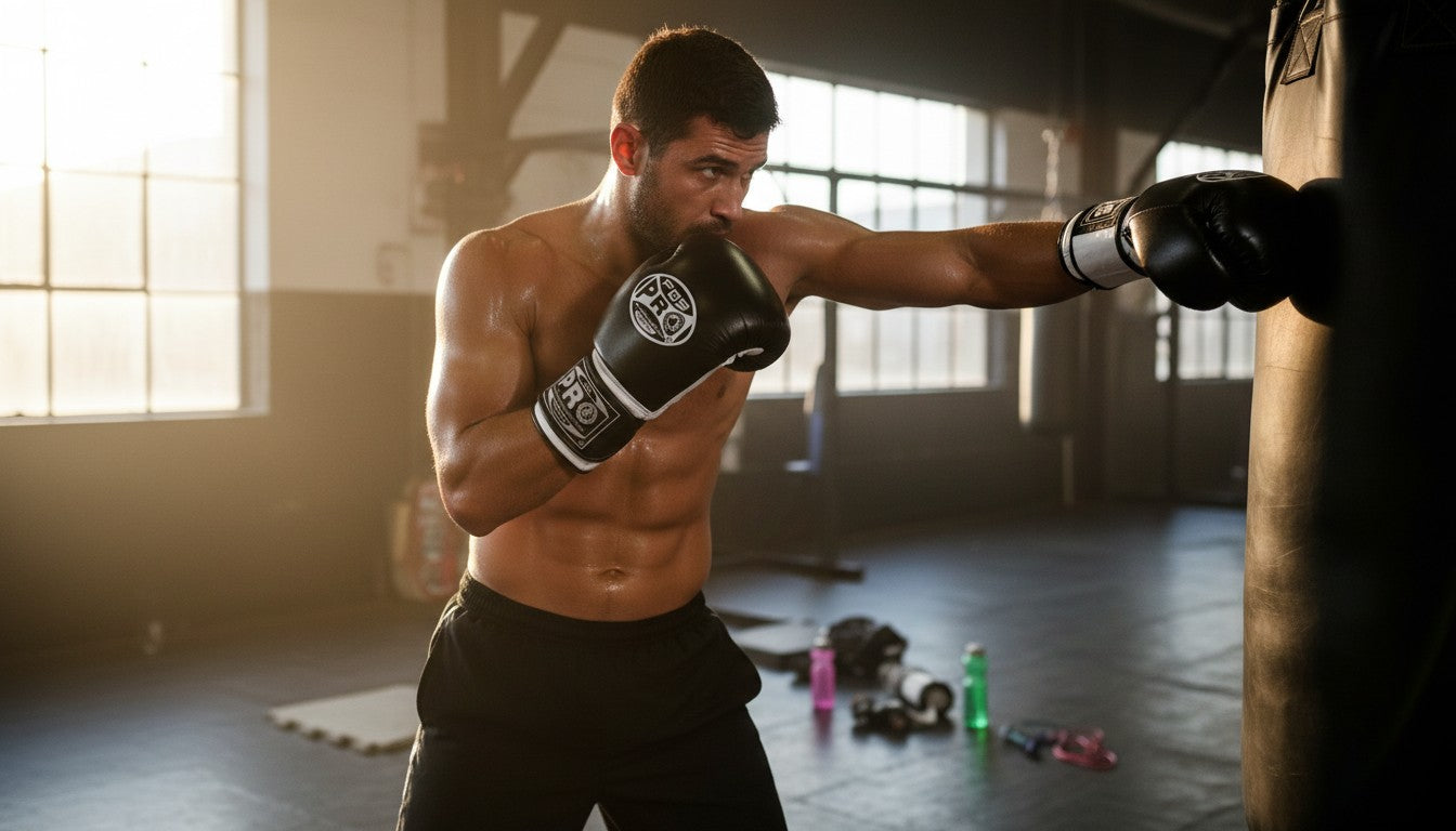 ProBoxing® Classic Leather Boxing Gloves - Training Gloves - Black & White