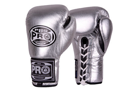 ProBoxing® Official Pro Fight Lace-Up Gloves - Silver